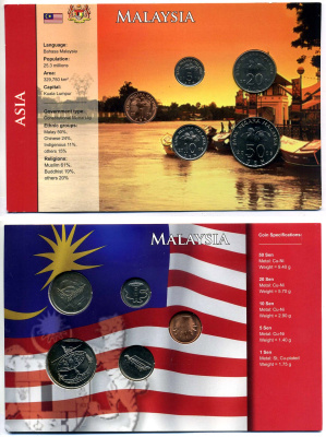 Малайзия набор из 5 монет 2005-2006 картонный буклет (1, 5, 10, 20, 50 сенов) UNC 3-4-9-02
