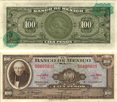 Мексика 100 песо 1972 29 декабря 1972, серия BRQ, Мигель Идальго-и-Костилья священник и вождь революции, зеленый штамп, серия BRQ Pick 61h бумага UNC (пресс) 451-116-1