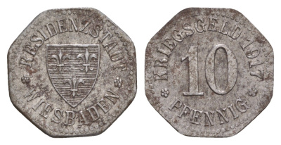 Висбаден 10 пфеннигов 1917 Funck 601.1, Men18 34104.1 железо 4659-256