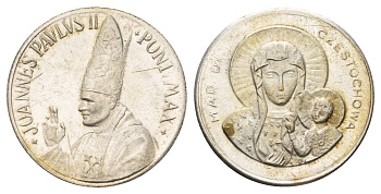 Ватикан медаль "Ченстоховская икона Божией Матери" ND (1978) Иоанн Павел II, диаметр 30 мм, вес 11,6 гр медно-никель плакированный серебро 4117-613