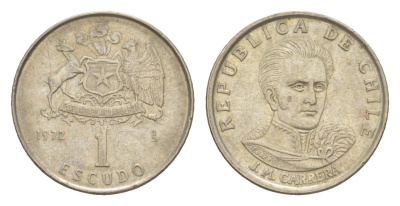 Чили 1 эскудо 1972 Хосе Мигель Каррера KM 197 медно-никель UNC 4644-1241