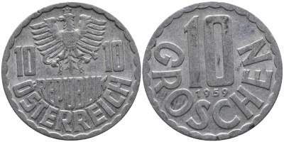 Австрия 10 грошей 1959 KM 2878 алюминий 33-345