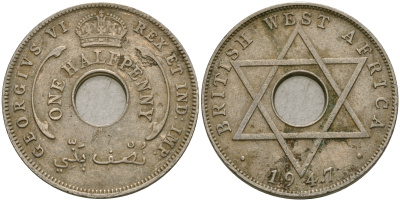 Британская Западная Африка 1/2 пенни 1947 H, Георг VI KM 18 медно-никель 25-1154