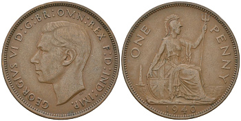 Великобритания 1 пенни 1940 Георг VI (1936-1952) KM 845, Spink 4114 бронза    82-324