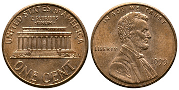 США 1 цент 1999 Авраам Линкольн KM 201b цинк плакированный медью 72-1421
