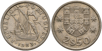 Португалия 2,5 эсукдо 1983 KM 590 медно-никель 4154-1038