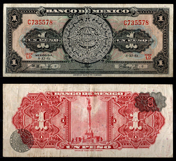 Мексика 1 песо 1961 Pick 59 h бумага 7198-9-4-1