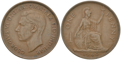 Великобритания 1 пенни 1940 Георг VI (1936-1952) KM 845, Spink 4114 бронза    82-324