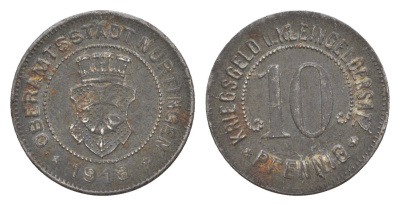 Нюртинген 10 пфеннигов 1918 Funck 386.2, Men05 19366.3, Men18 24247.3 железо 4636-851