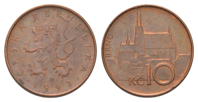 Чехия 10 крон 1993 кафедральный собор, город Брно KM 4 сталь плакированная медью 4622-414