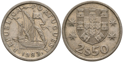 Португалия 2,5 эсукдо 1983 KM 590 медно-никель 4154-1038