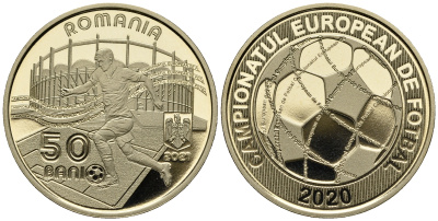 Румыния 50 бани 2021 Чемпионат Европы по футболу 2020 KM NEW никель латунь  PROOF  M56-17