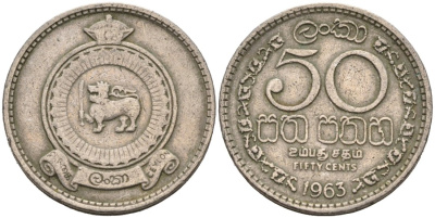 Цейлон 50 центов 1963 KM 132 медно-никель 4566-743