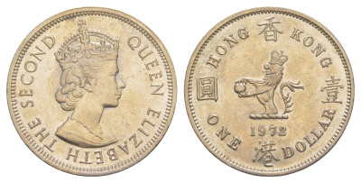 Гонконг 1 доллар 1972 Елизавета II (1952-2022) KM 35 медно-никель UNC 4645-321