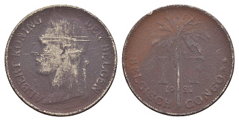 Бельгийское Конго 1 франк 1921 Надпись на голландском - 'ALBERT KONING DER BELGEN' KM 21 медно-никель 4650-435