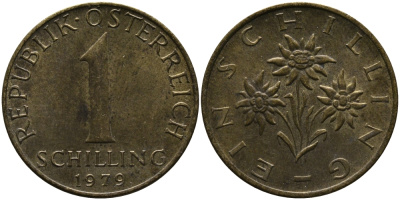 АВСТРИЯ 1 ШИЛЛИНГ 1979 KM 2886 алюминиевая бронза 33-434