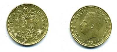 Испания 1 песета 1975 (79) Хуан Карлос I (1975-2014) KM 806 алюминиевая бронза 54-562