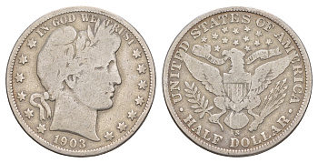 США 1/2 доллара (50 центов) 1903 S, 50 центов Барбера KM 116 серебро    5010-1632