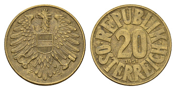 Австрия 20 грошей 1951 KM 2877 алюминиевая бронза 4173-747