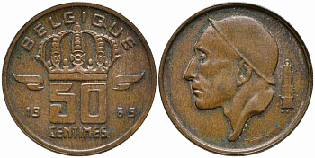 БЕЛЬГИЯ 50 САНТИМОВ 1969 BELGIQUE KM 148.1 бронза 112-439