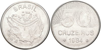 БРАЗИЛИЯ 50 КРУЙЗЕЙРО 1984 KM 594.1 сталь aUNC 73-331