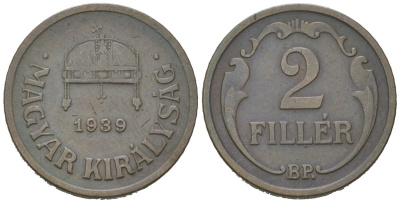 Венгрия 2 филлера 1939 BP KM 506 бронза 4115-447