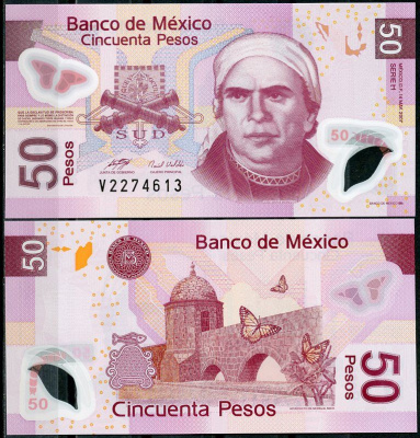 Мексика 50 песо 2007 Pick 123 h пластик UNC (пресс) 8602-44-2-1
