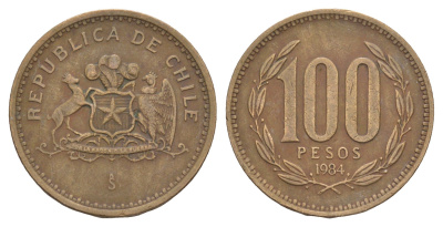 Чили 100 песо 1984 KM 226 алюминиевая бронза 4656-1034
