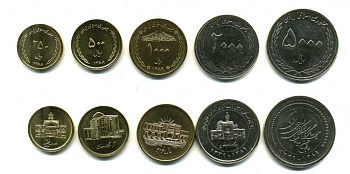 ИРАН ЛОТ ИЗ 5 МОНЕТ 2009-2010 (250, 500, 1000, 2000, 5000 РИАЛОВ) UNC N4-51