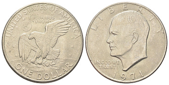 США 1 доллар 1971 Президент Эйзенхауэр, лунный орел KM 203 медь плакированная медно-никелем 00-1067-6-41