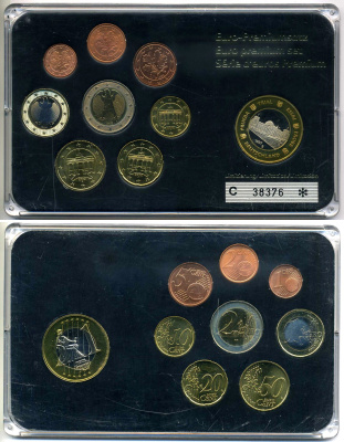 ФРГ евронабор из 8 монет + 1 европробник 2002-2005 в пластике 4-4-1-3