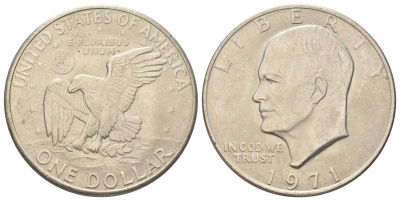 США 1 доллар 1971 Президент Эйзенхауэр, лунный орел KM 203 медь плакированная медно-никелем 00-1067-6-41