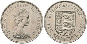 Джерси 10 новых пенсов 1975 KM 33 медно-никель aUNC 4619-651