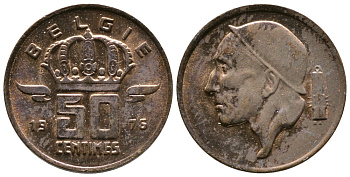 БЕЛЬГИЯ 50 САНТИМОВ 1976 BELGIE KM 149.1 бронза 4383-1127