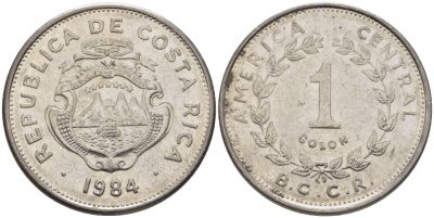 КОСТА-РИКА 1 КОЛОН 1984 В.С.С.R. KM 210.1 нержавеющая сталь 31-555