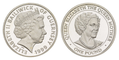 Гернси 1 фунт 1999 Королева Мать KM 120 серебро PROOF 1521-1043