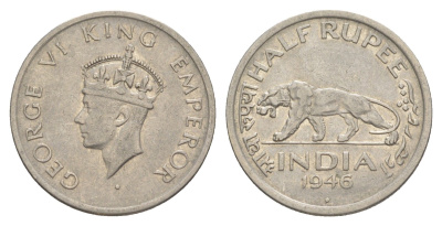 Индия 1/2 рупии 1946 Георг VI (1936-1952) KM 553 никель 4150-1033