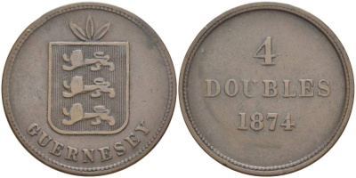 Гернси 4 дабла (дубля) 1874 KM 5 бронза 4517-925