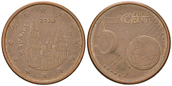 Испания 5 евроцентов 2010 M, Хуан Карлос I (1975-2014) KM 1146 сталь плакированная медью 4538-1031