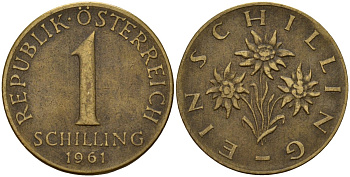 Австрия 1 шиллинг 1961 KM 2886 алюминиевая бронза 4142-1041