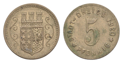 Олигс 5 пфеннигов 1920 Funck 404.3, Men18 24920.1 железо 4636-1045