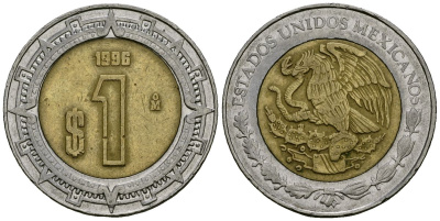 Мексика 1 песо 1996 KM 603 биметалл 4167-624