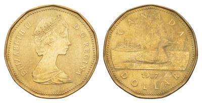 Канада 1 доллар 1987 Елизавета II (1952-2022), утка KM 157 никель плакированный алюминиевой бронзой 4631-1051