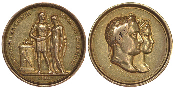 Франция медаль 1810 на свадьбу Наполеона с Марией Луизой Австрийской, 3,4 гр., диаметр 15 мм золото 10-010-73