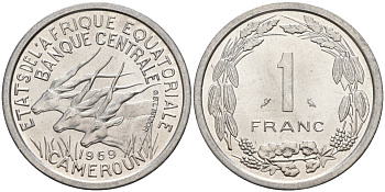 Экваториальные Африканские штаты, Камерун 1 франк 1969 антилопы KM 6 алюминий UNC 4142-527