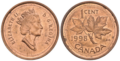 Канада 1 цент 1998 Елизавета II (1952-2022), кленовый лист KM 289 сталь плакированная медью 4609-256