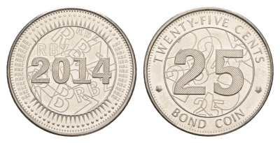 Зимбабве 25 центов 2019 Bond Coin KM 19 сталь плакированная никелем aUNC 4654-554