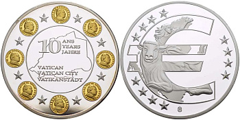 НИДЕРЛАНДЫ МЕДАЛЬ 2012 СЕРИЯ 10 ЛЕТ ЕВРО, ВАТИКАН, СЕРЕБРЕНИЕ, ПОЗОЛОТА, ДИАМЕТР 40 ММ., ПОХИЩЕНИЕ ЕВРОПЫ PROOF 1082-6-52