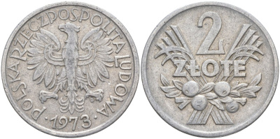 Польша 2 злотых 1973 MW KM 46 алюминий 4519-125