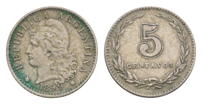 Аргентина 5 сентаво 1899 KM 34 медно-никель 4651-1017